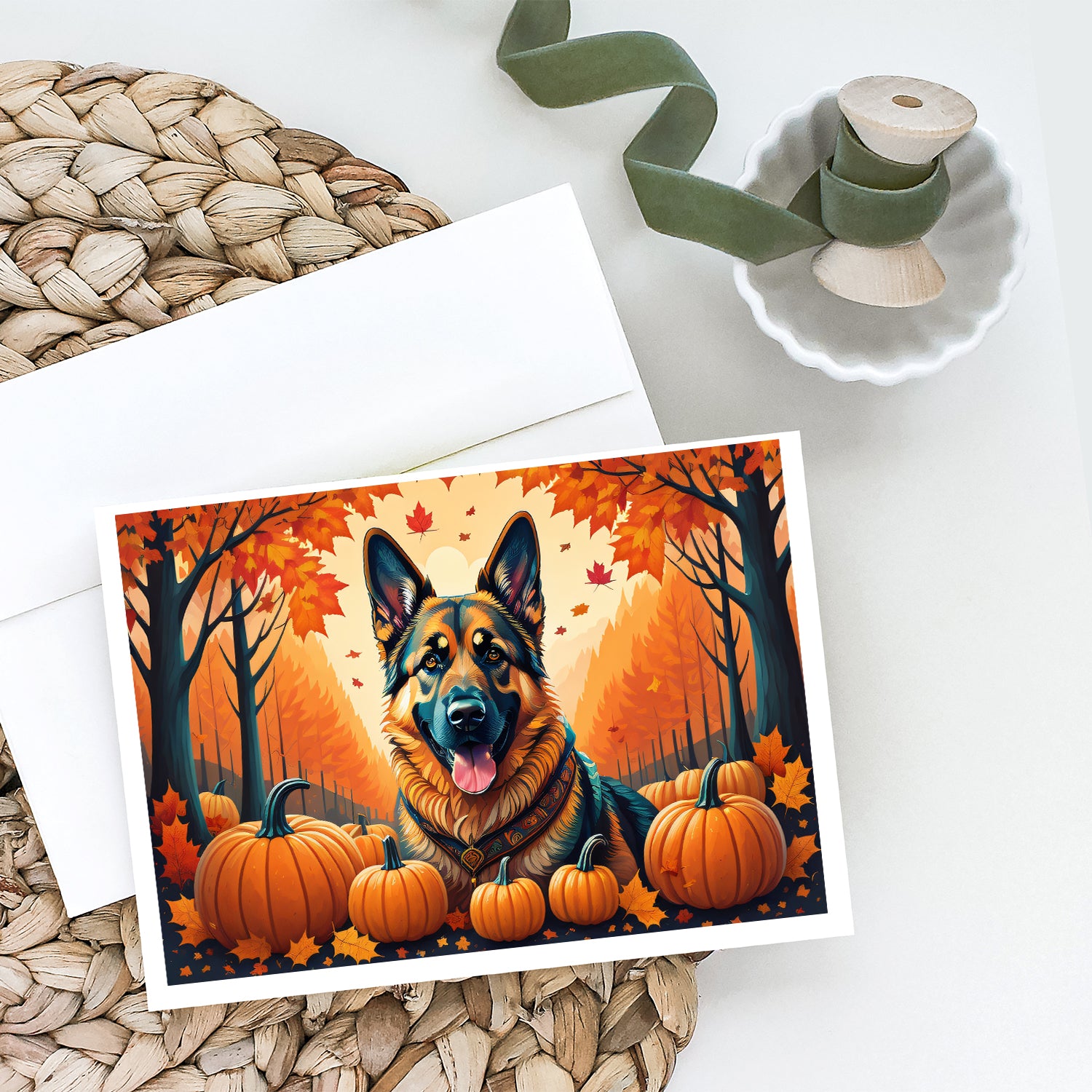 German Shepherd Fall Greeting Cards and Envelopes Pack of 8