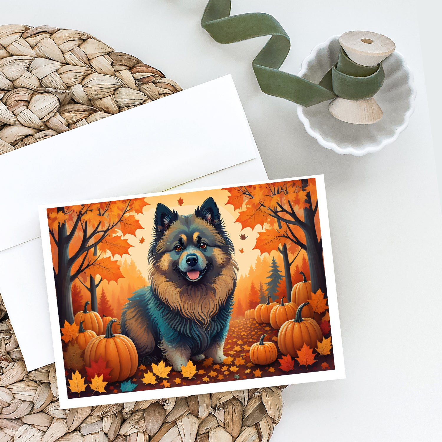 Buy this Keeshond Fall Greeting Cards and Envelopes Pack of 8
