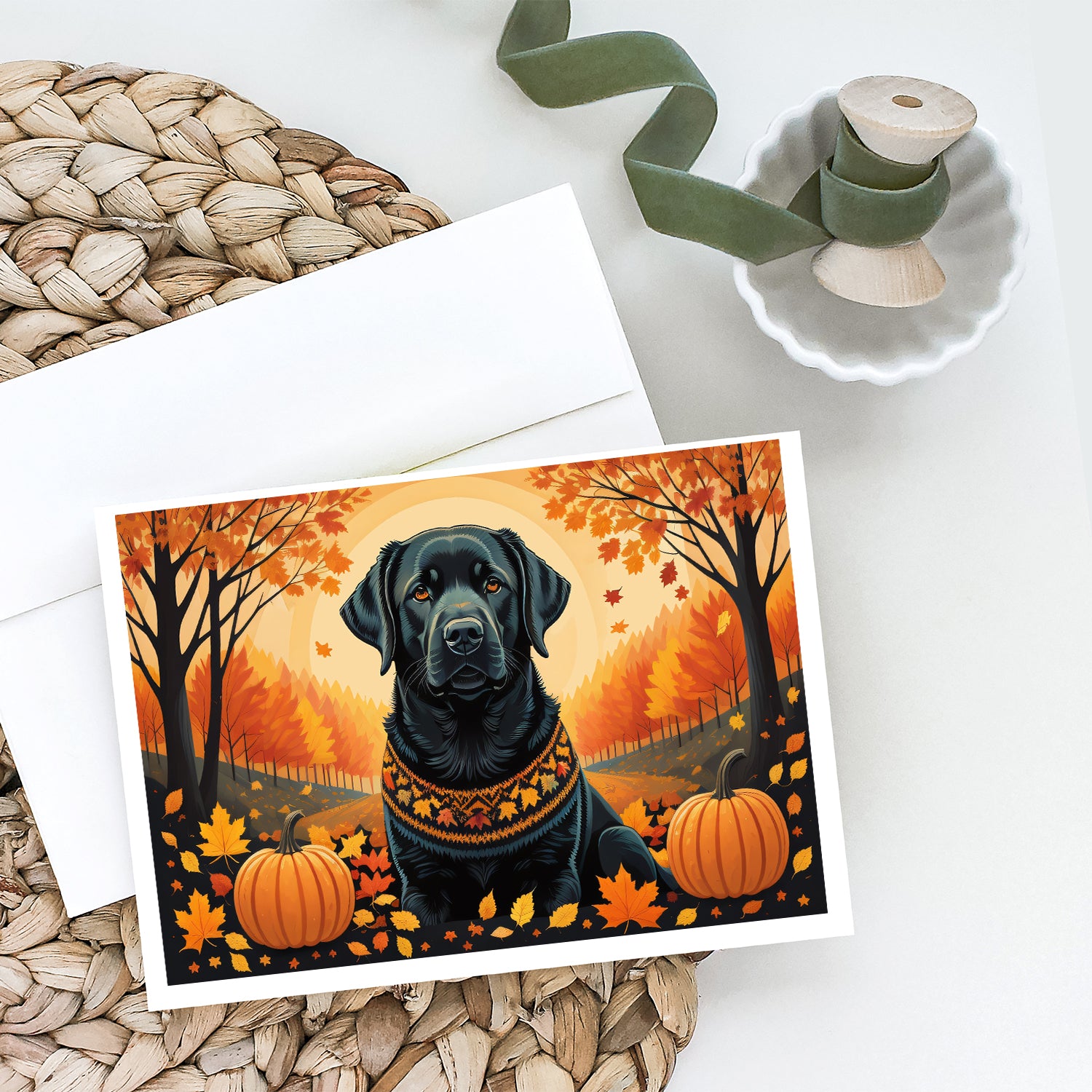 Buy this Black Labrador Retriever Fall Greeting Cards and Envelopes Pack of 8