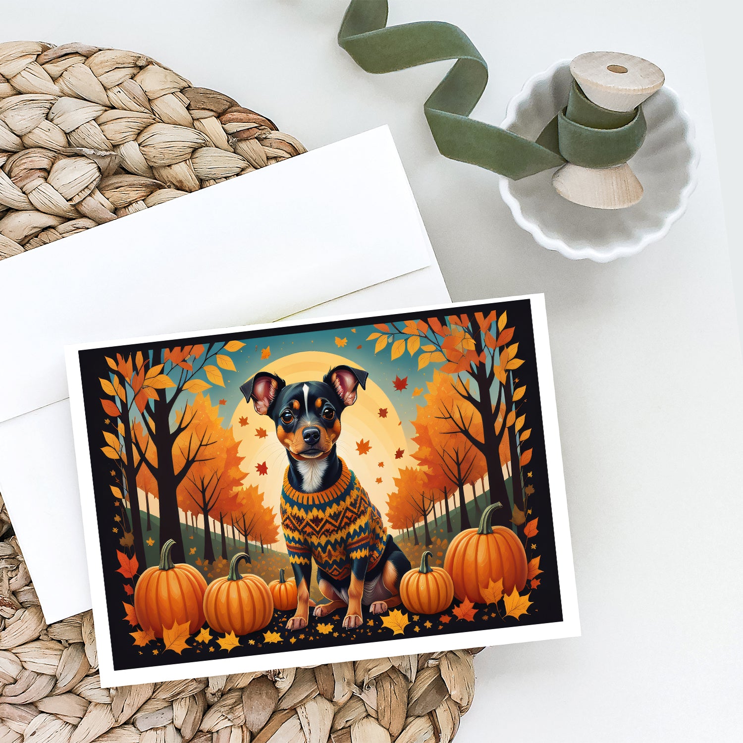 Buy this Miniature Pinscher Fall Greeting Cards and Envelopes Pack of 8