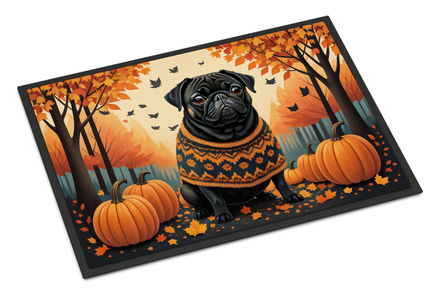 Buy this Black Pug Fall Indoor or Outdoor Mat 24x36