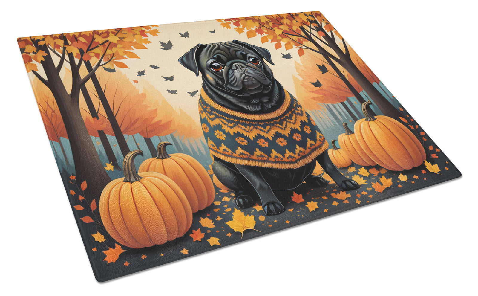 Buy this Black Pug Fall Glass Cutting Board Large