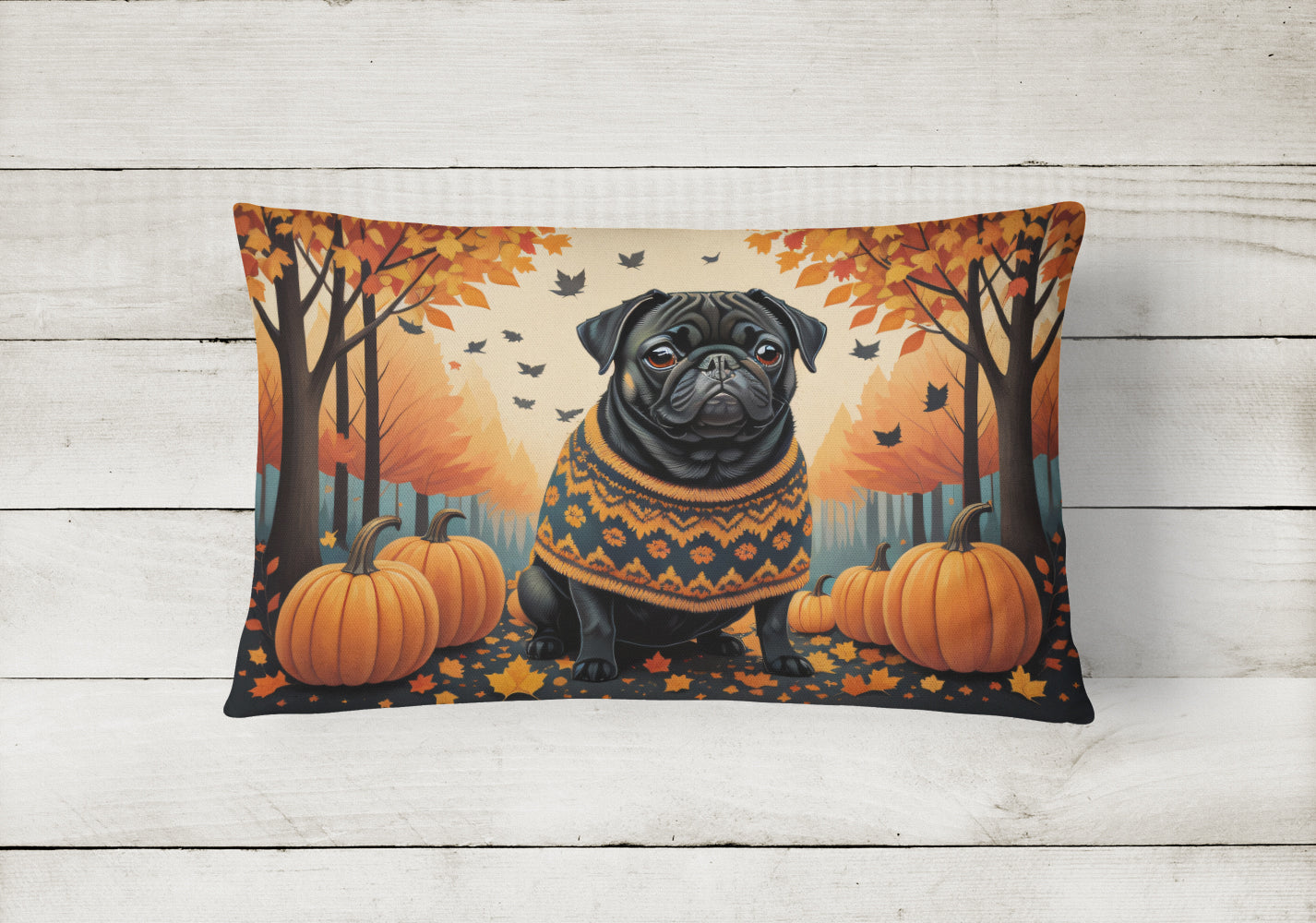 Buy this Black Pug Fall Fabric Decorative Pillow
