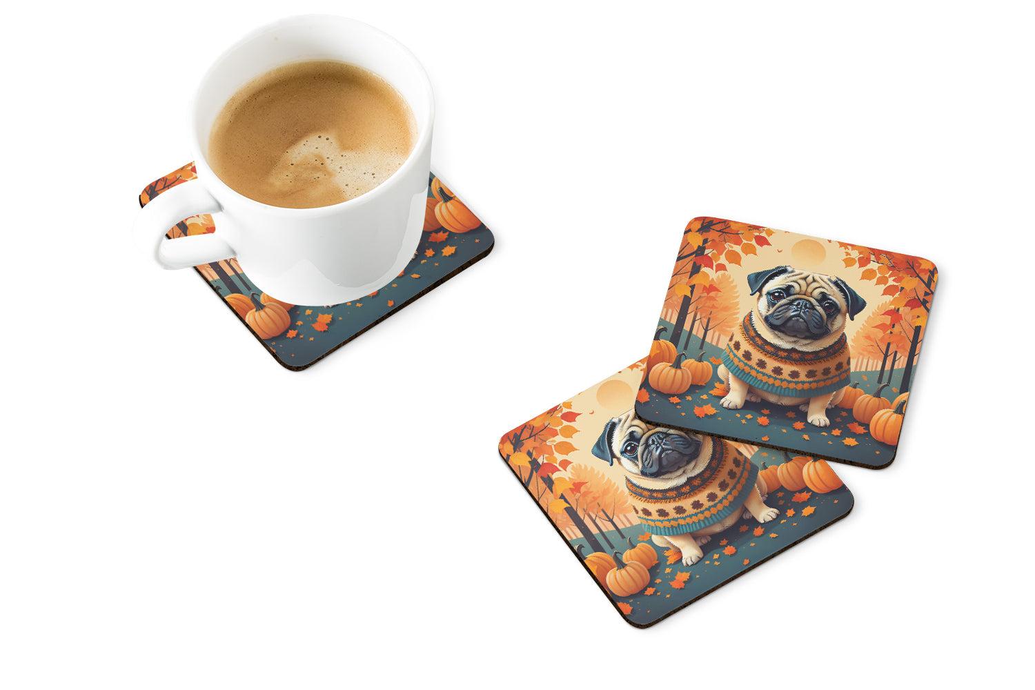 Buy this Fawn Pug Fall Foam Coaster Set of 4