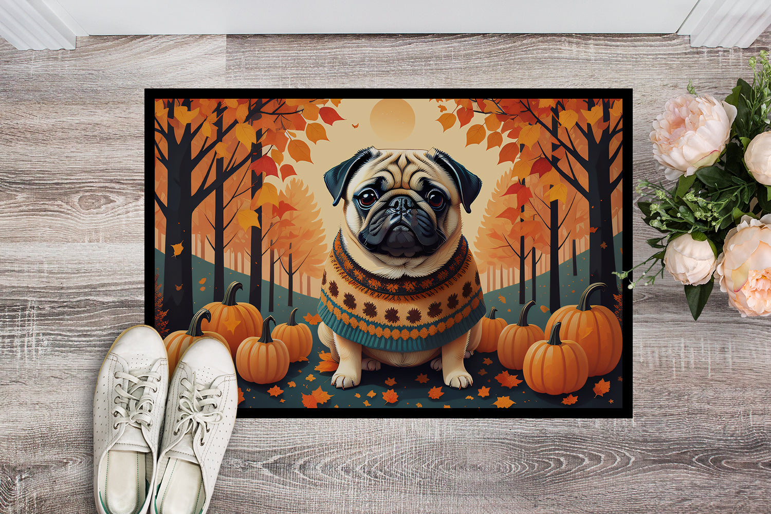 Fawn Pug Fall Doormat 18x27