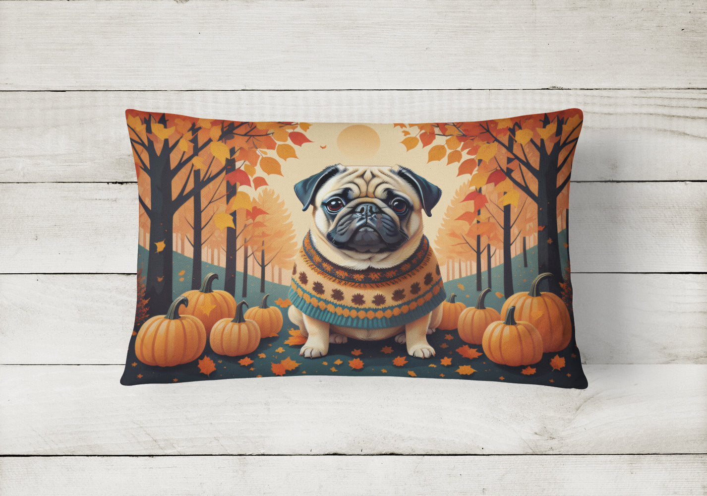 Fawn Pug Fall Fabric Decorative Pillow