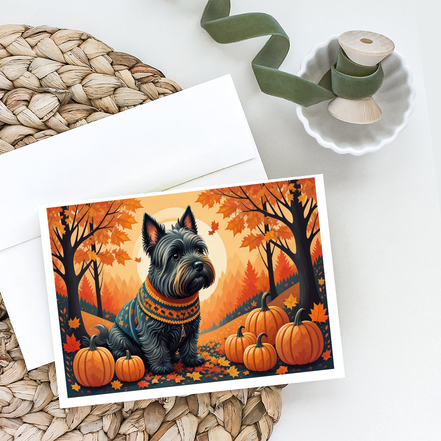 Scottish Terrier Fall Greeting Cards and Envelopes Pack of 8