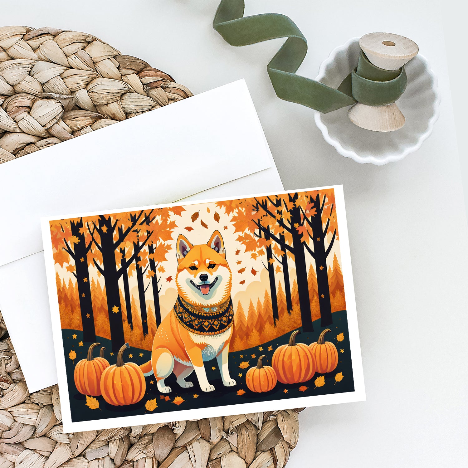 Buy this Shiba Inu Fall Greeting Cards and Envelopes Pack of 8