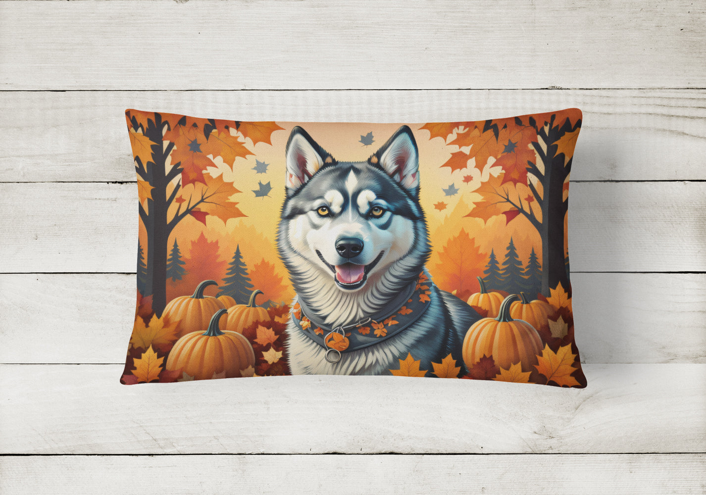 Siberian Husky Fall Fabric Decorative Pillow