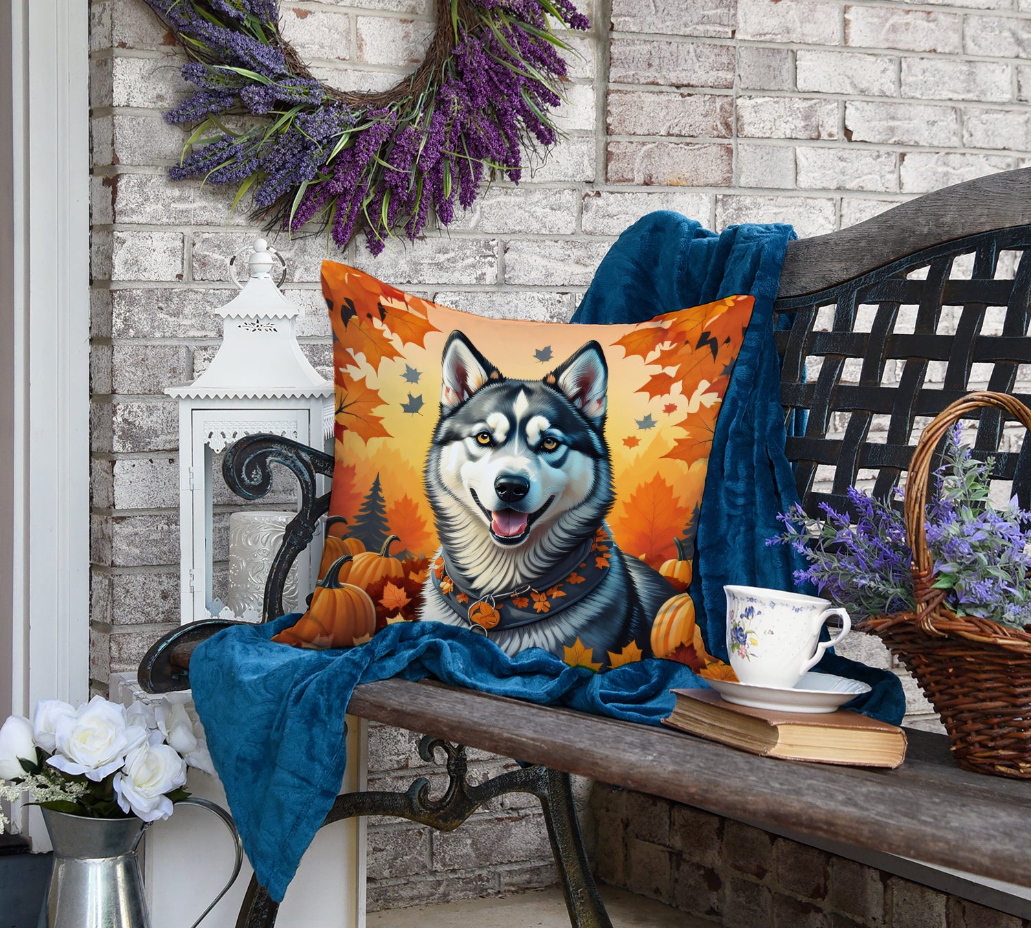 Siberian Husky Fall Fabric Decorative Pillow