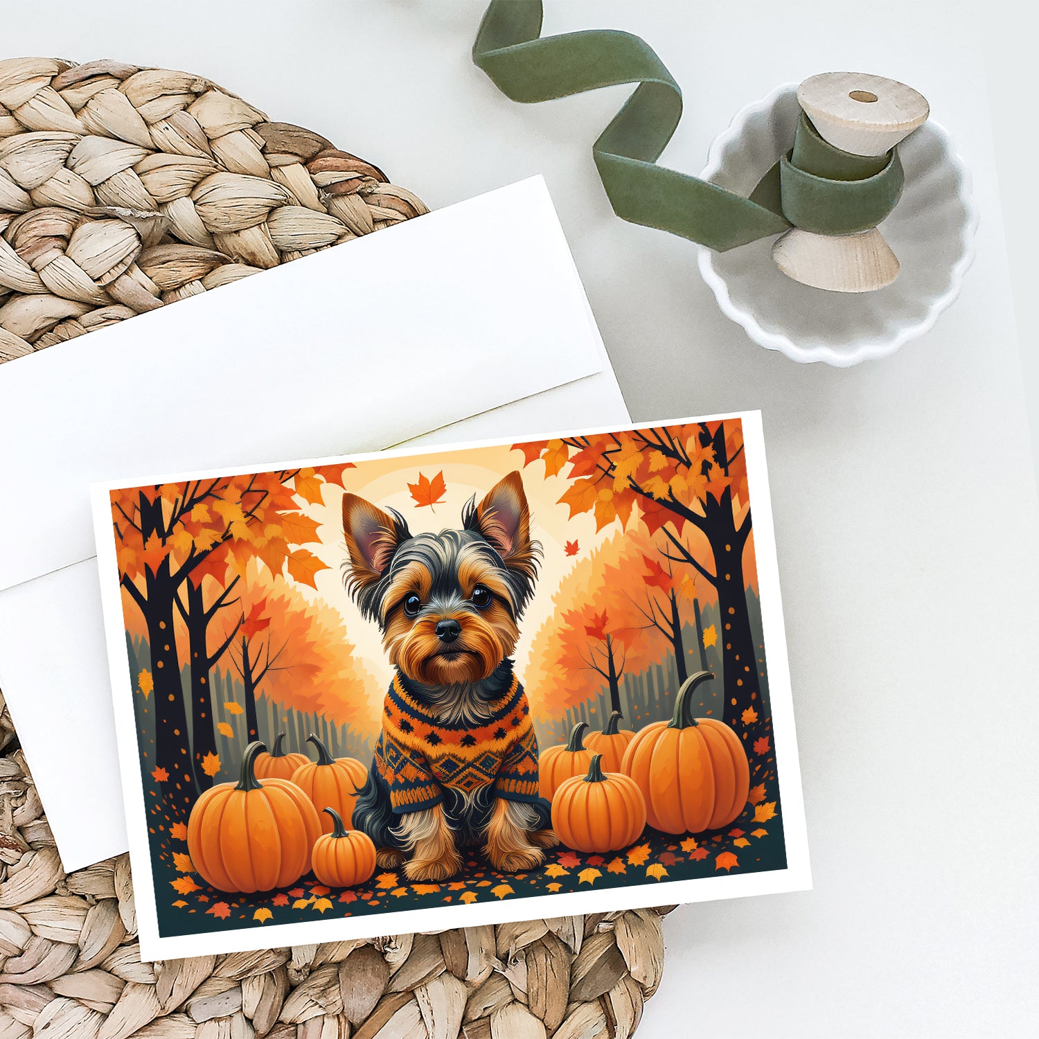 Buy this Yorkshire Terrier Fall Greeting Cards and Envelopes Pack of 8