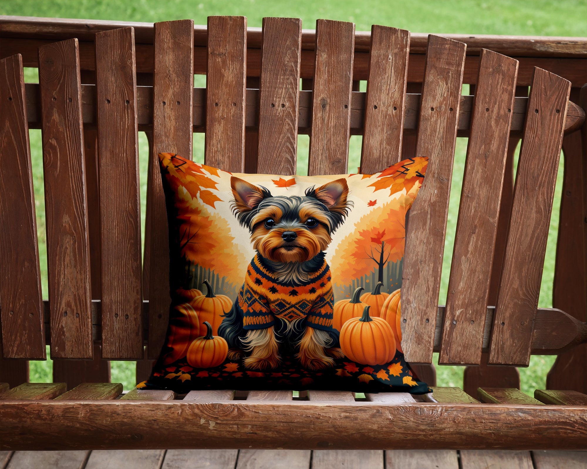 Yorkshire Terrier Fall Fabric Decorative Pillow