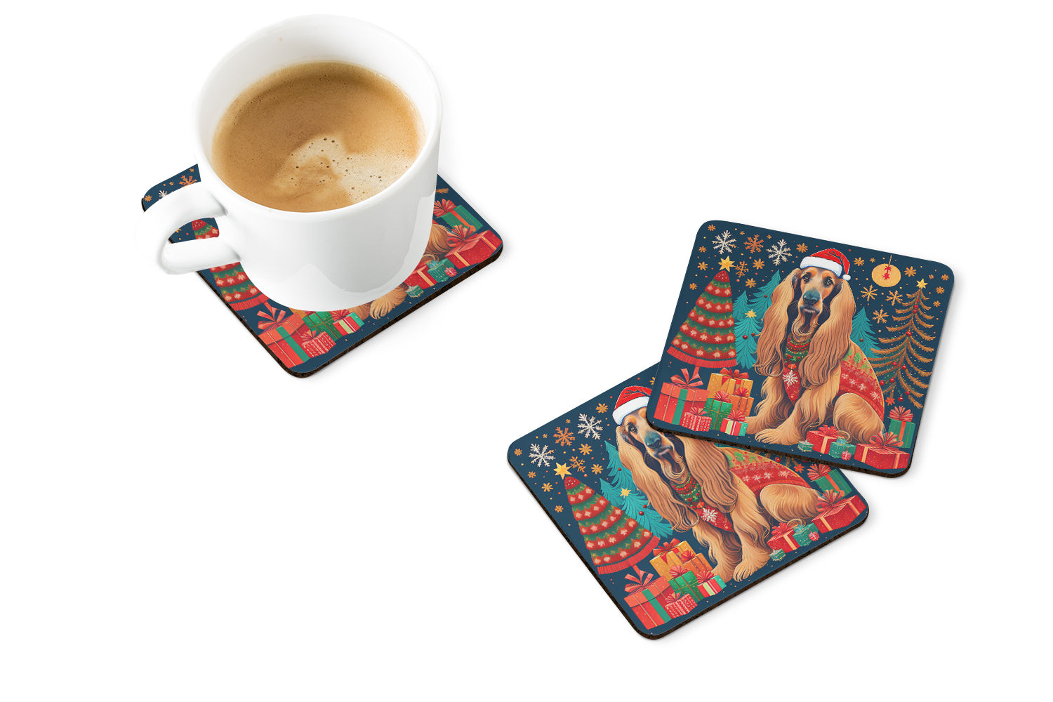 Buy this Afghan Hound Christmas Foam Coasters