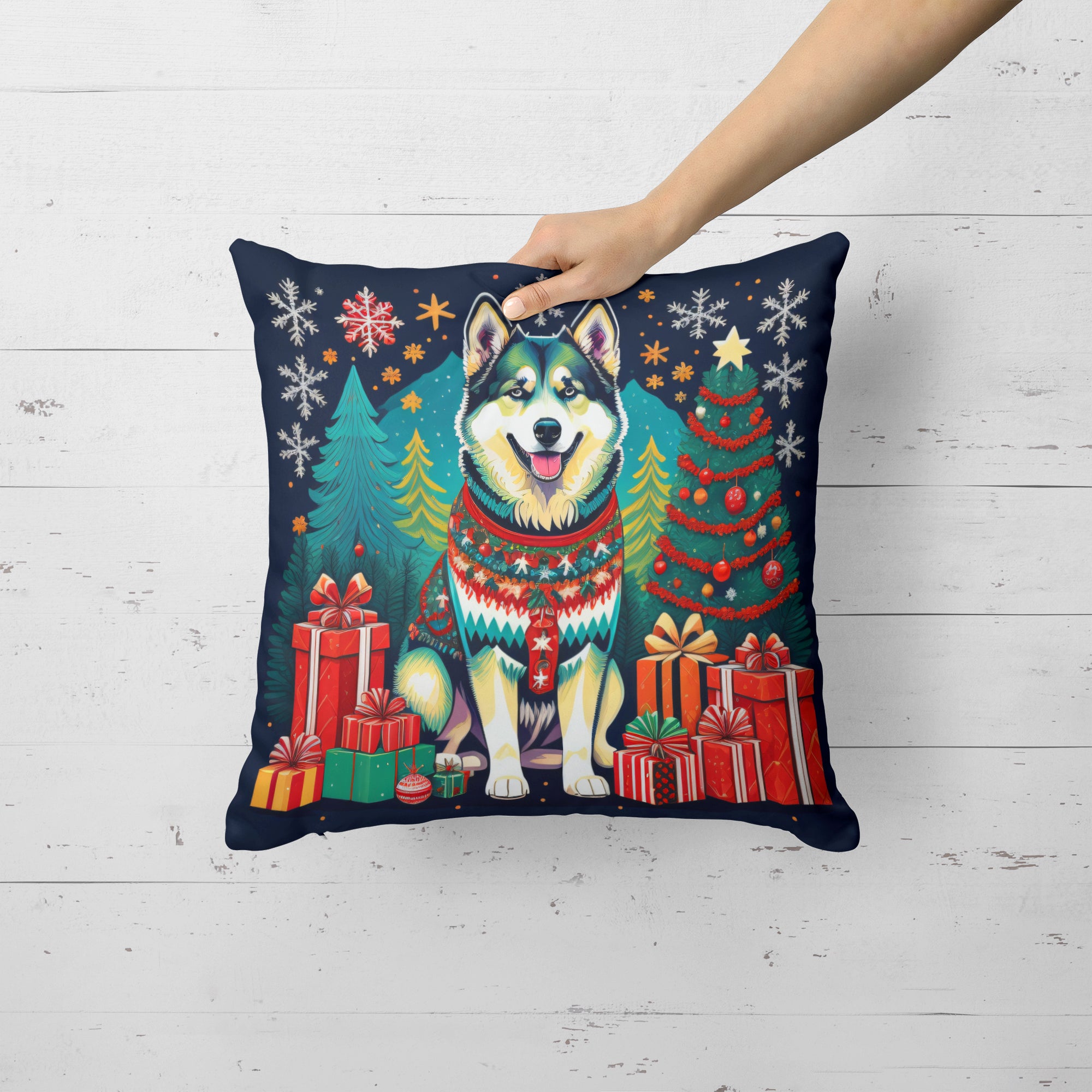 Buy this Alaskan Malamute Christmas Fabric Decorative Pillow