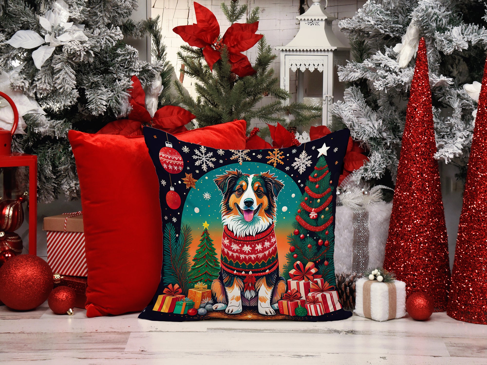 Buy this Australian Shepherd Christmas Fabric Decorative Pillow