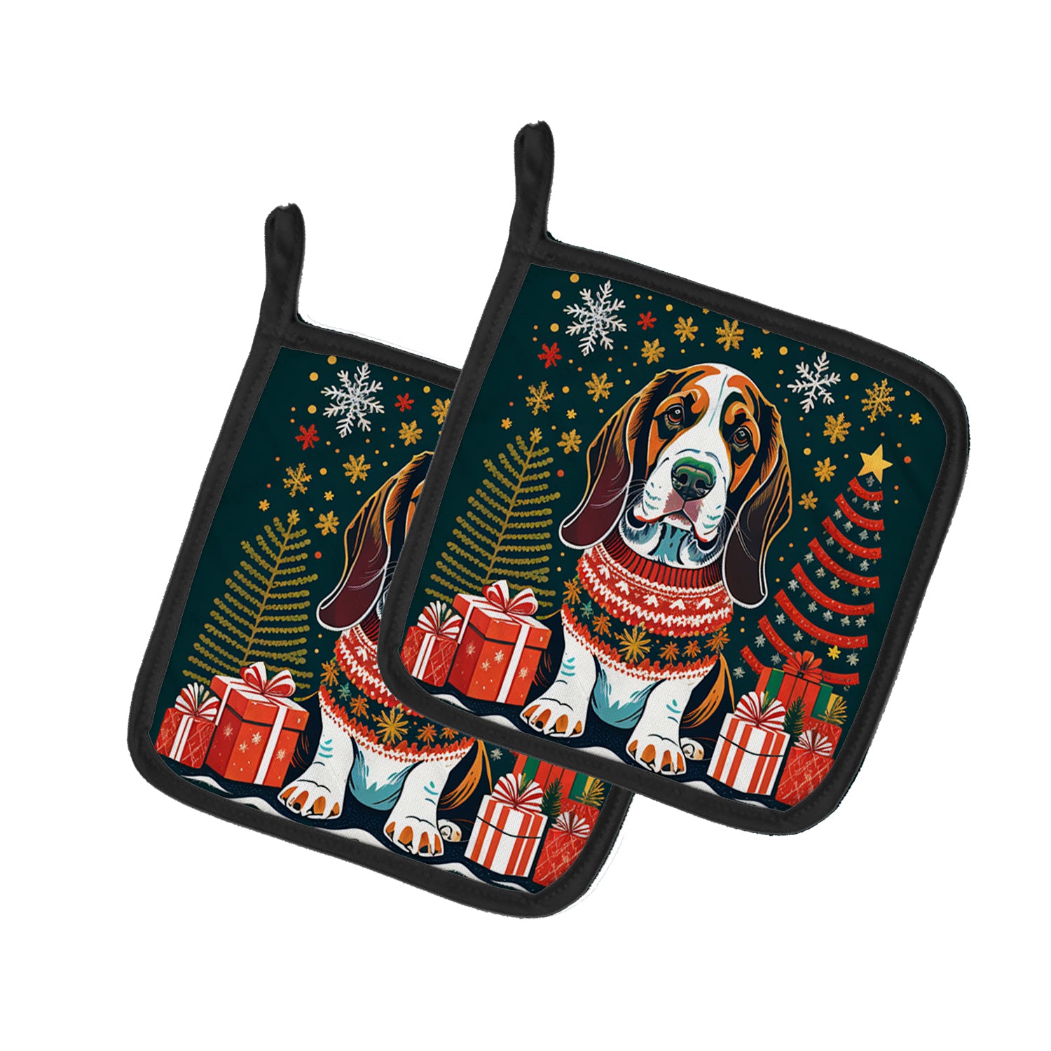 Buy this Basset Hound Christmas Pair of Pot Holders