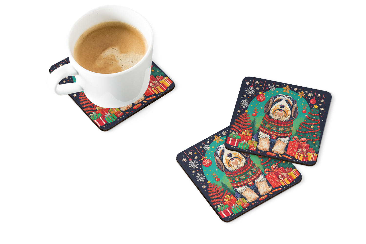 Buy this Bearded Collie Christmas Foam Coasters