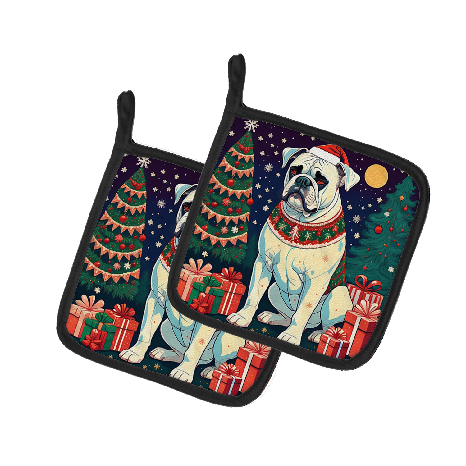 Buy this White Boxer Christmas Pair of Pot Holders