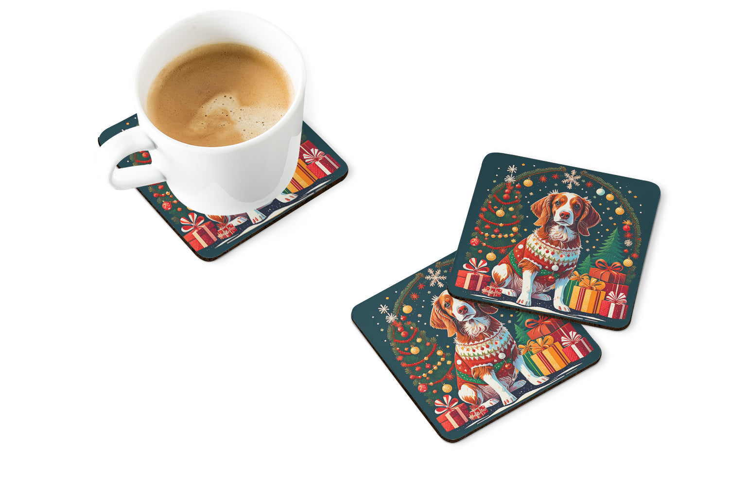 Buy this Brittany Spaniel Christmas Foam Coasters