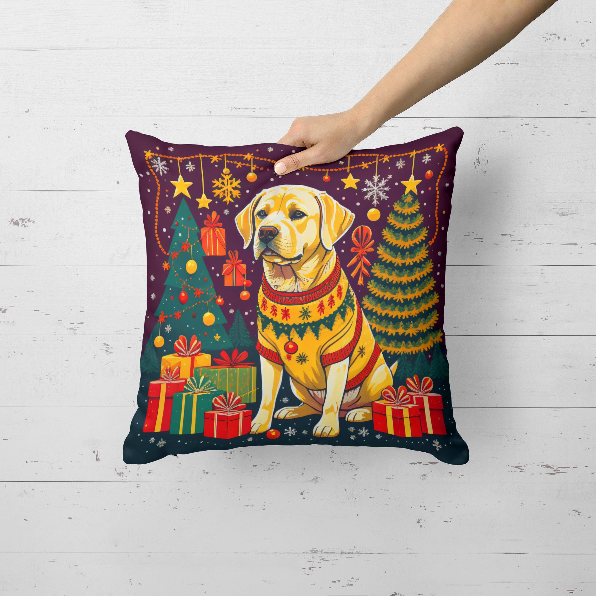 Buy this Yellow Labrador Retriever Christmas Fabric Decorative Pillow