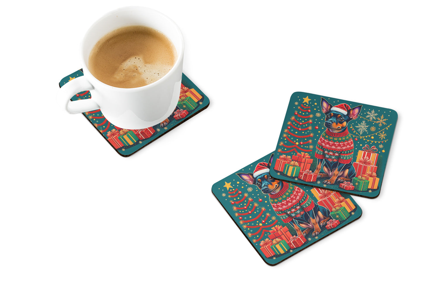 Buy this Miniature Pinscher Christmas Foam Coasters