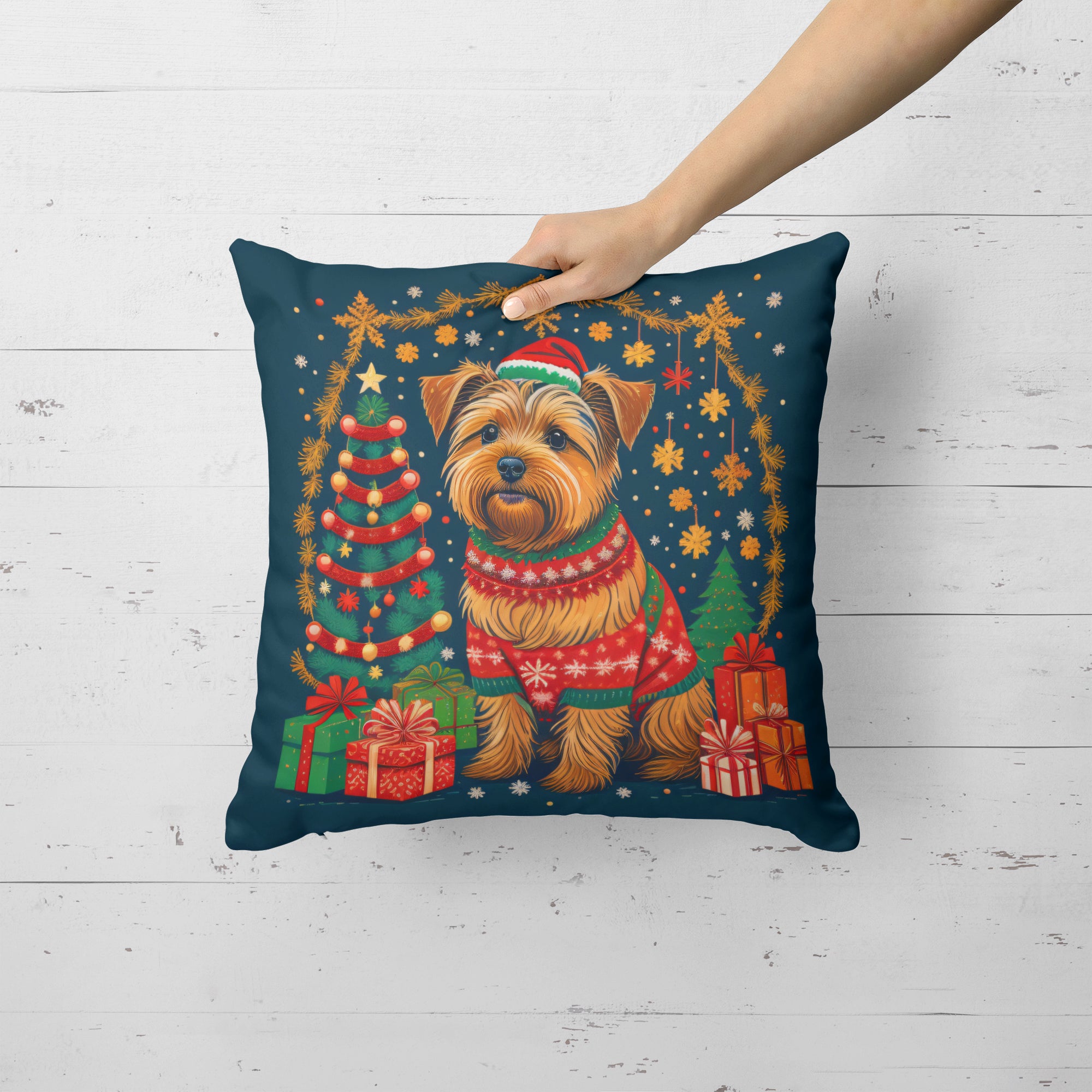 Buy this Norfolk Terrier Christmas Fabric Decorative Pillow