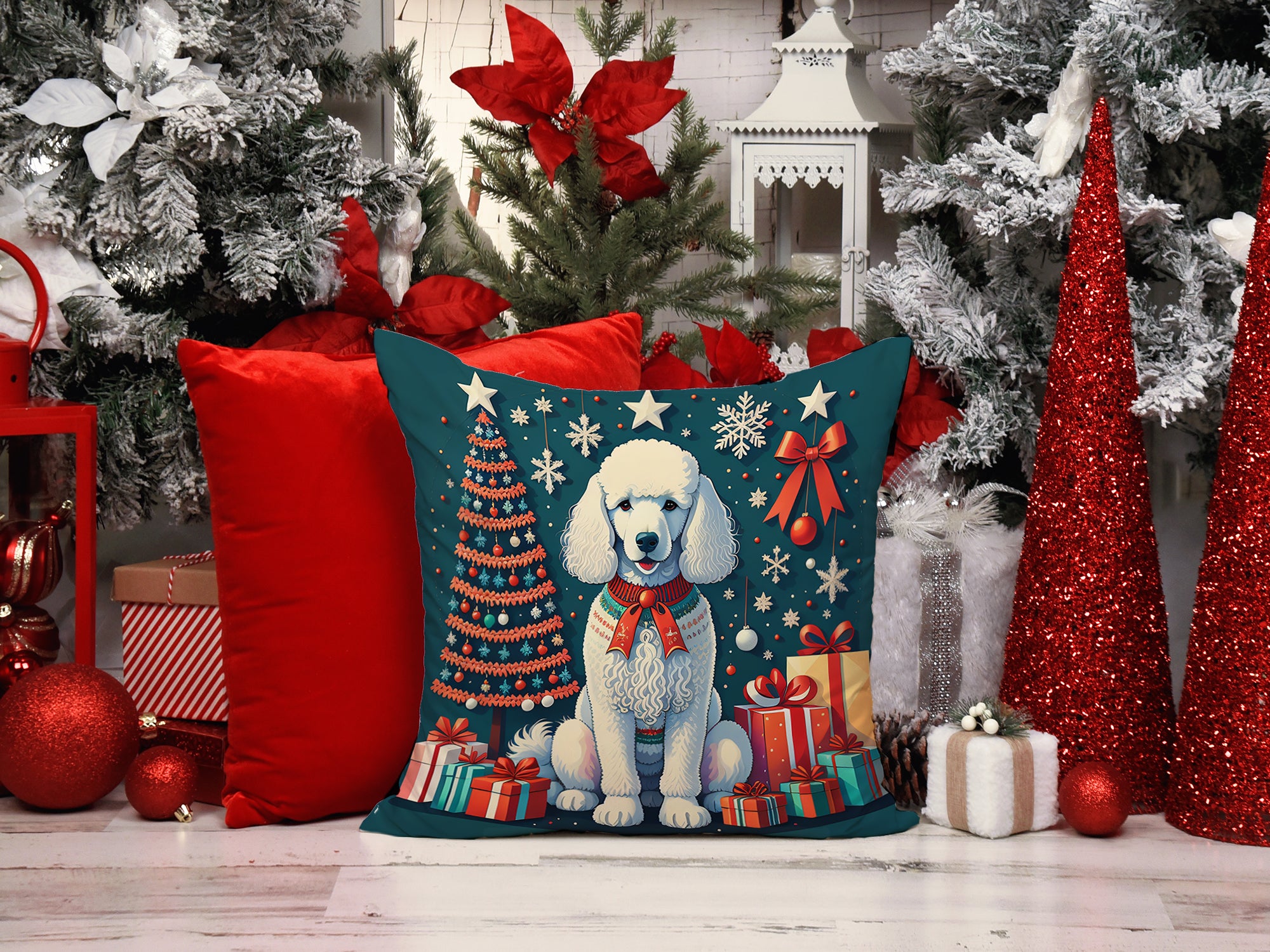Buy this White Poodle Christmas Fabric Decorative Pillow