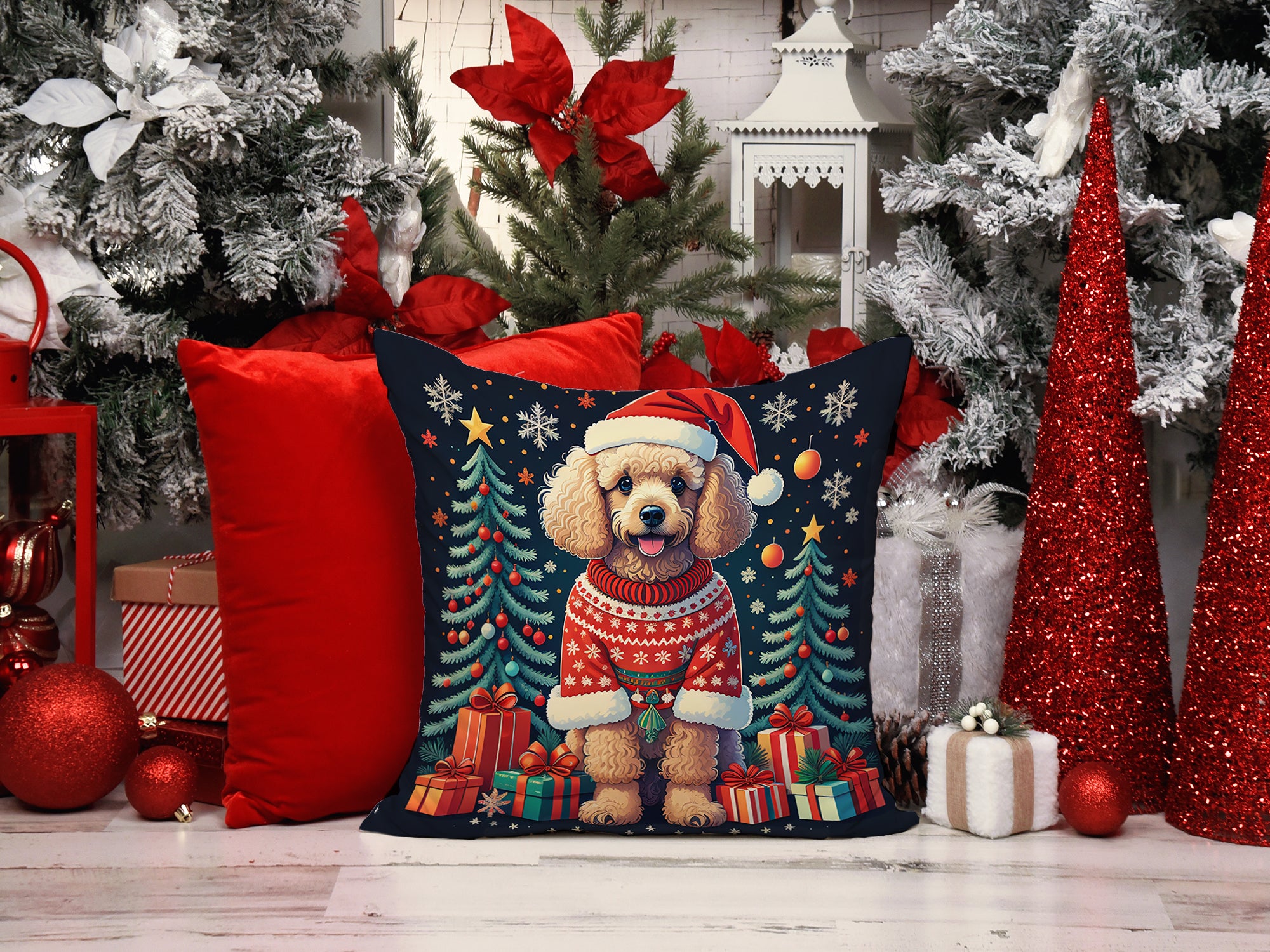 Buy this Apricot Toy Poodle Christmas Fabric Decorative Pillow
