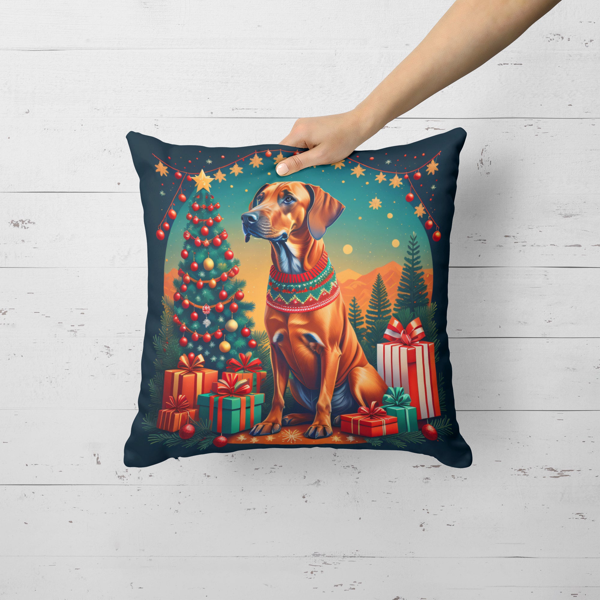 Buy this Rhodesian Ridgeback Christmas Fabric Decorative Pillow