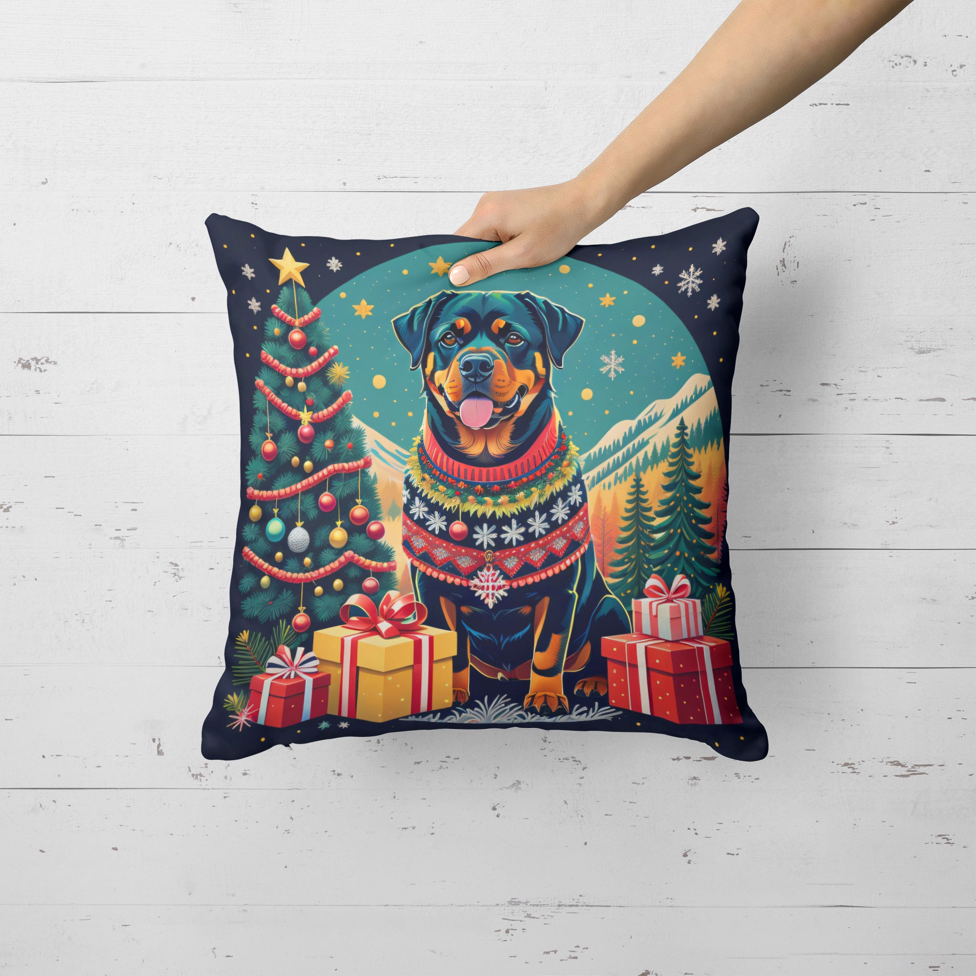 Buy this Rottweiler Christmas Fabric Decorative Pillow