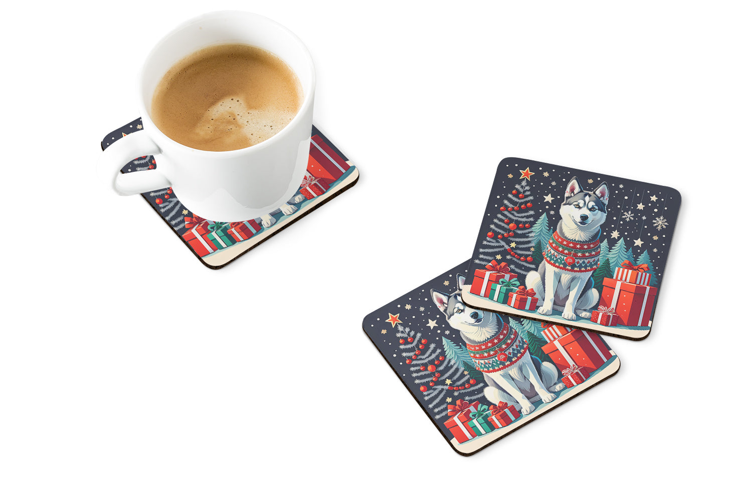 Buy this Siberian Husky Christmas Foam Coasters