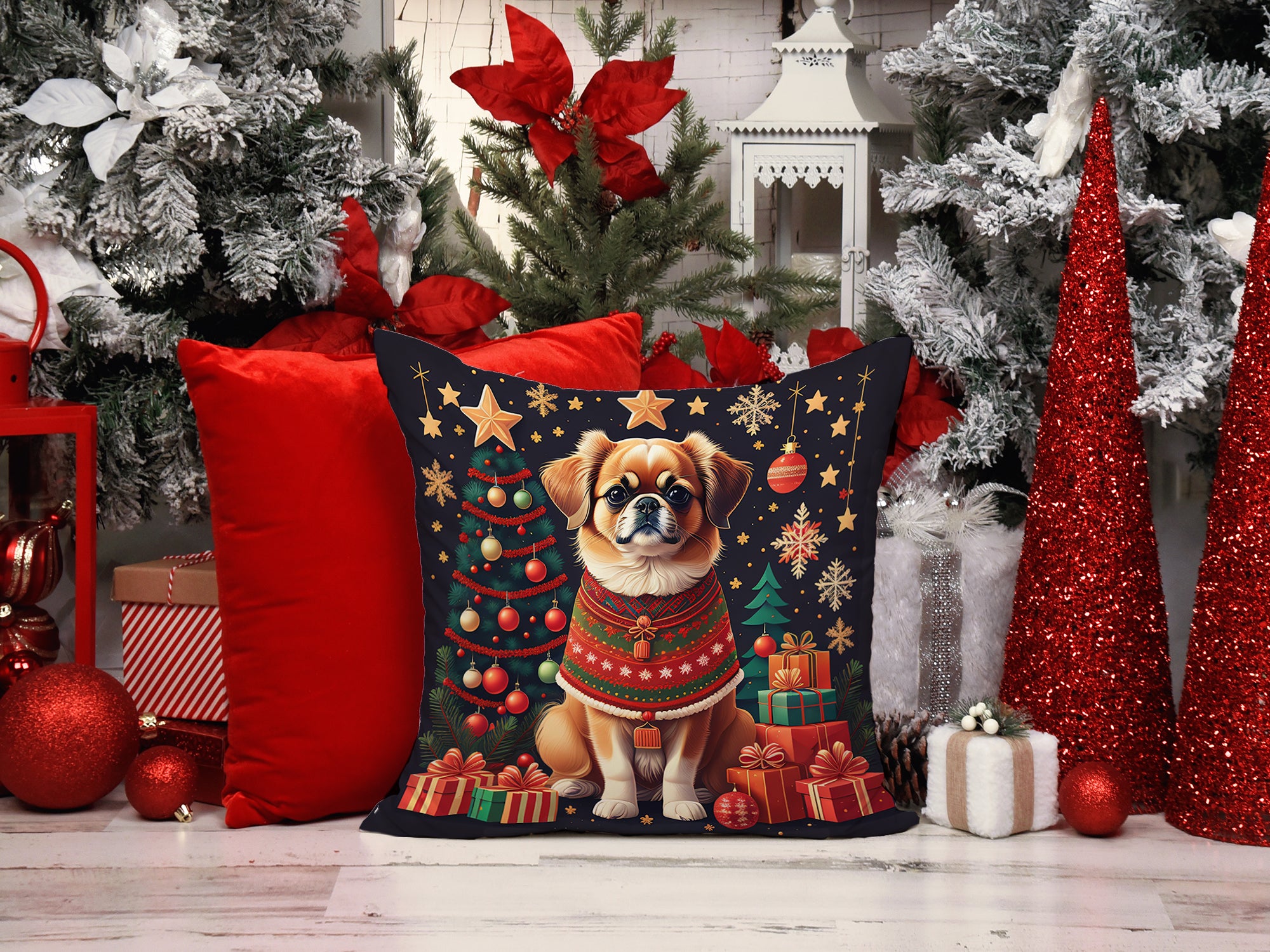 Buy this Tibetan Spaniel Christmas Fabric Decorative Pillow