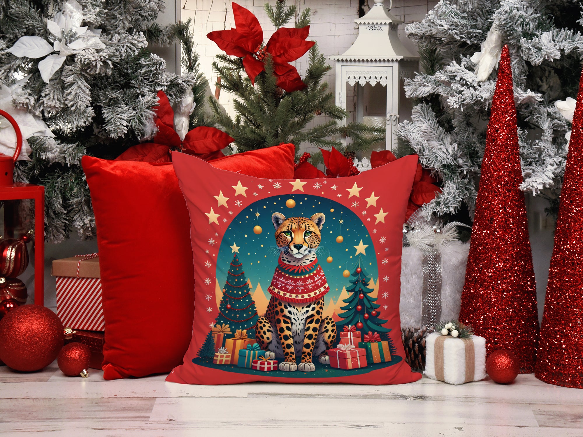 Buy this Cheetah Christmas Fabric Decorative Pillow
