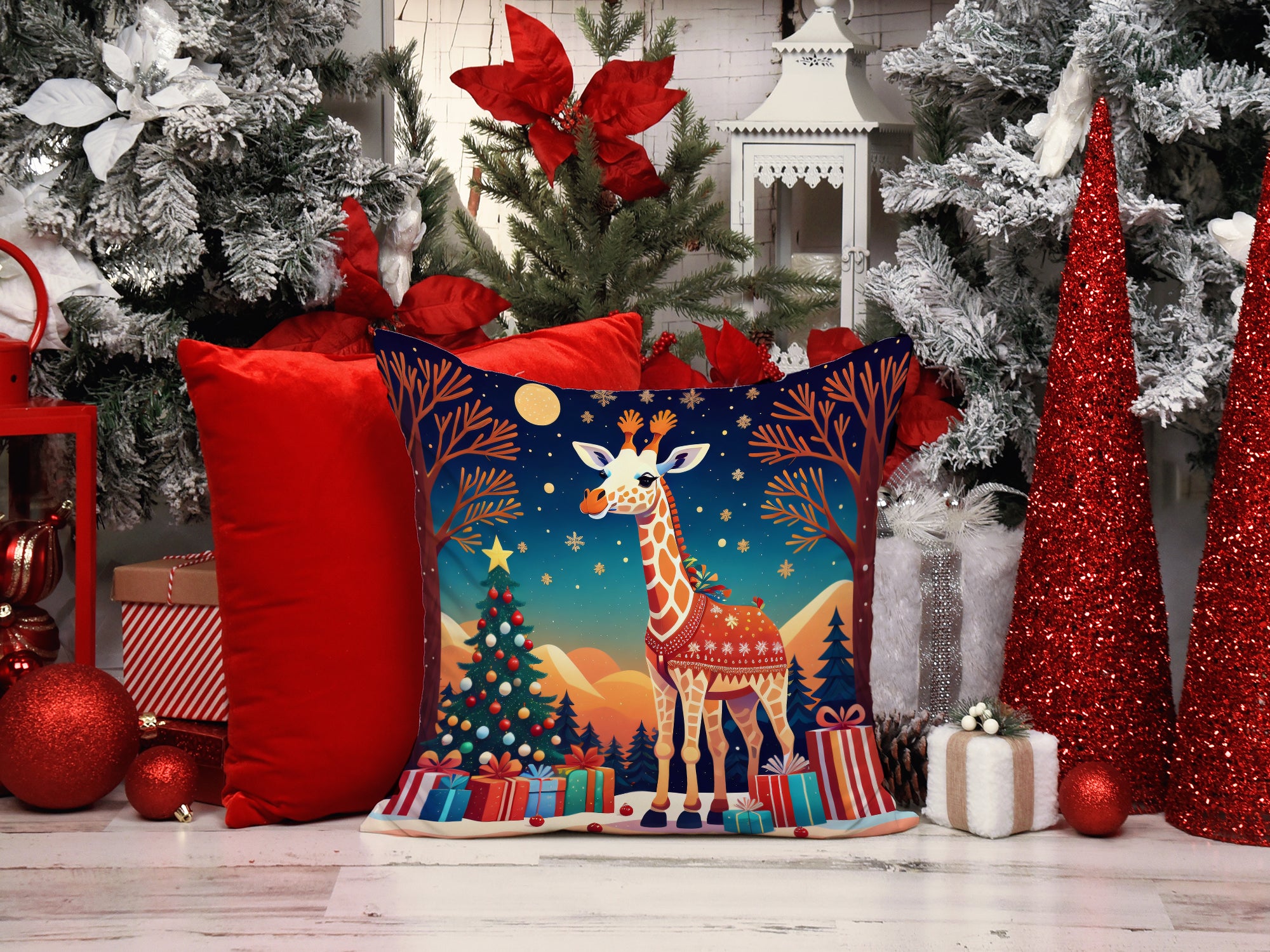 Buy this Giraffe Christmas Fabric Decorative Pillow