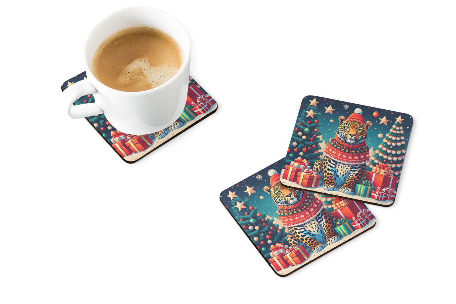 Buy this Leopard Christmas Foam Coaster Set of 4