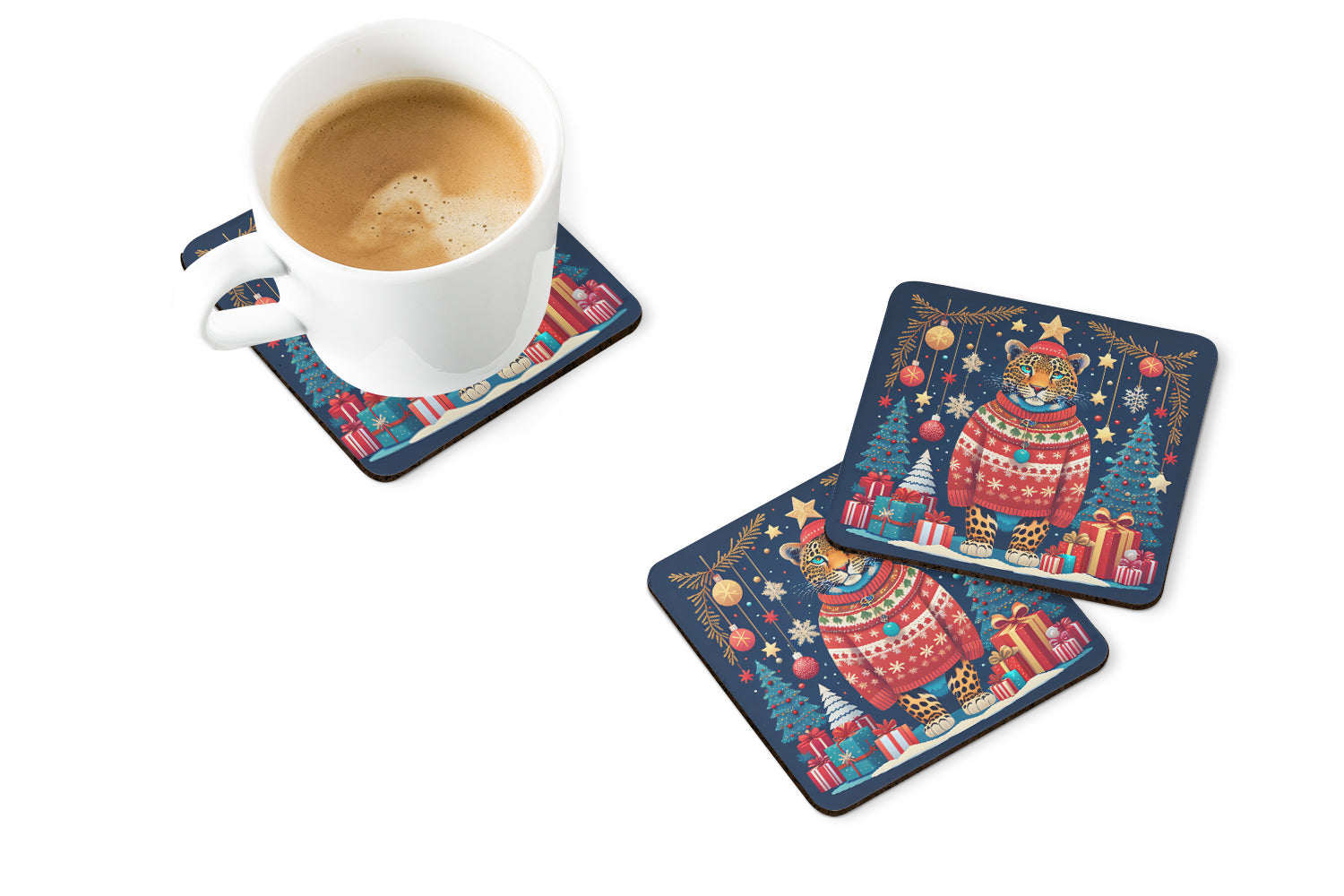 Buy this Leopard Christmas Foam Coaster Set of 4