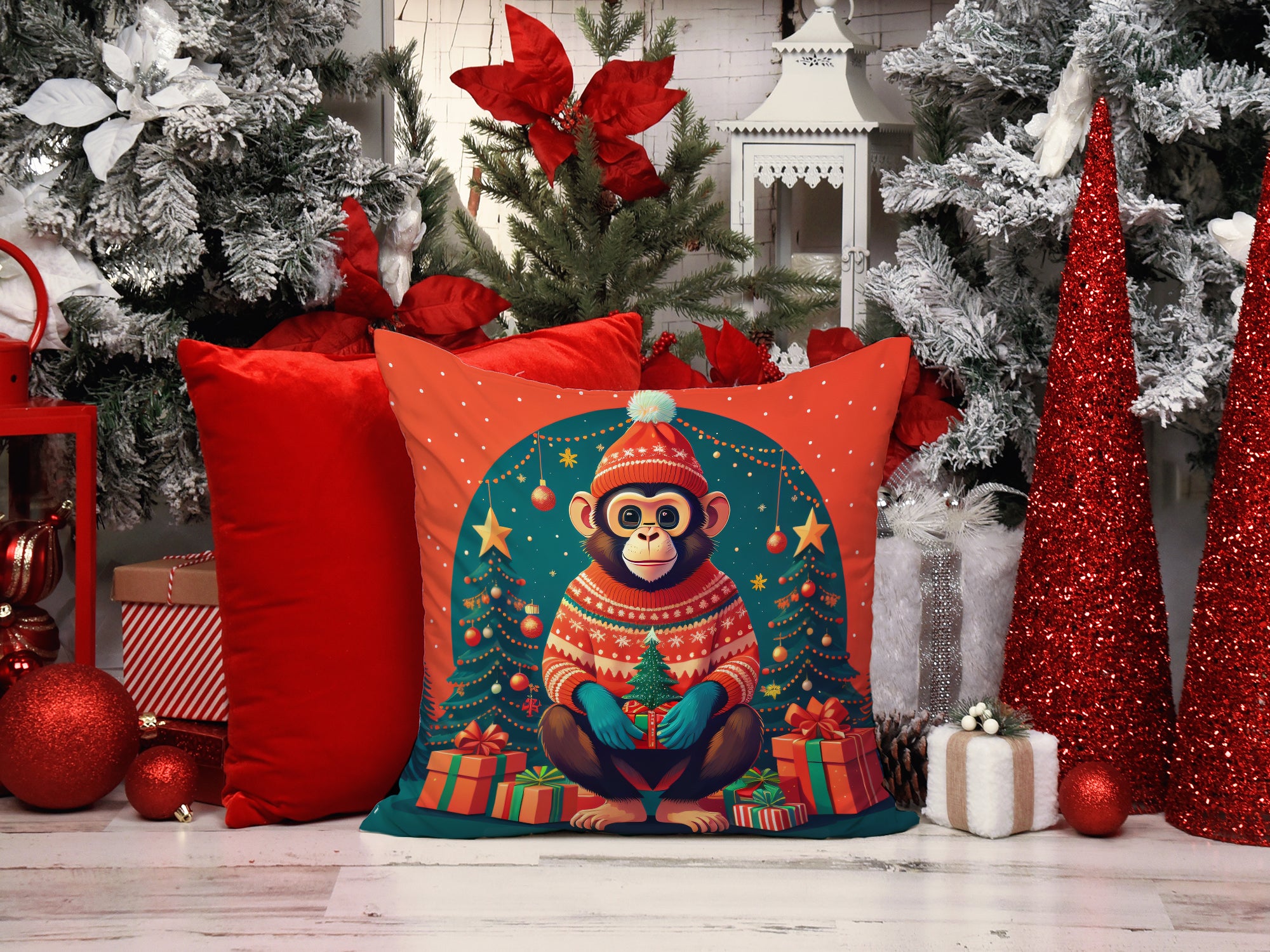 Buy this Monkey Christmas Fabric Decorative Pillow