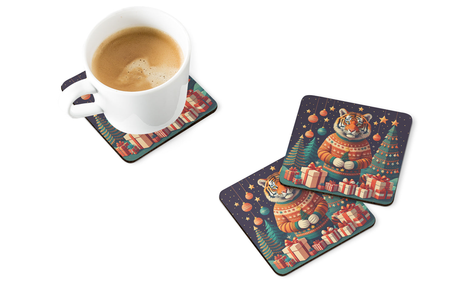 Buy this Tiger Christmas Foam Coaster Set of 4