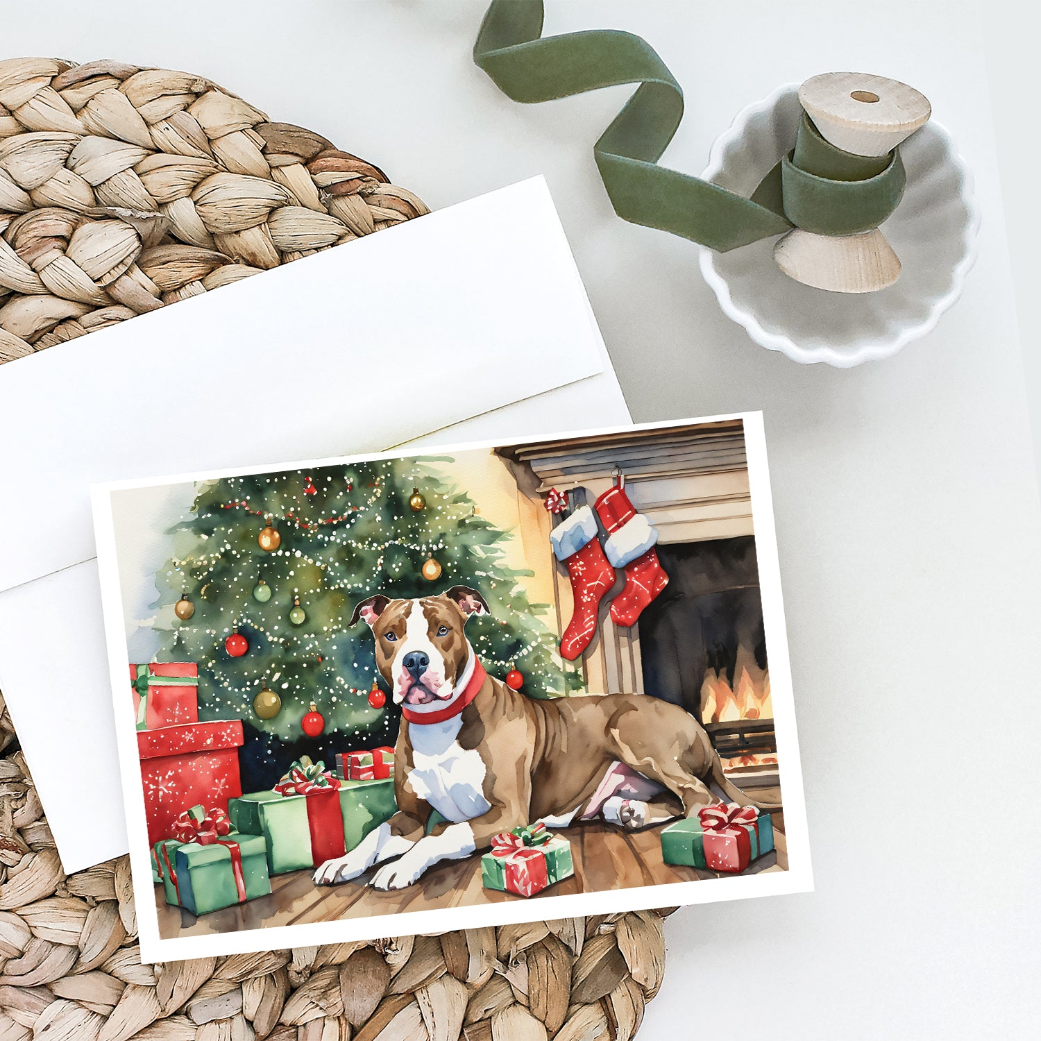 Buy this Pit Bull Terrier Christmas Greeting Cards and Envelopes Pack of 8