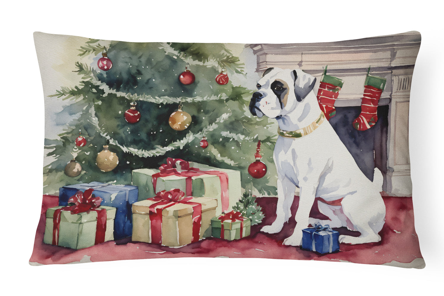 Buy this White Boxer Christmas Fabric Decorative Pillow
