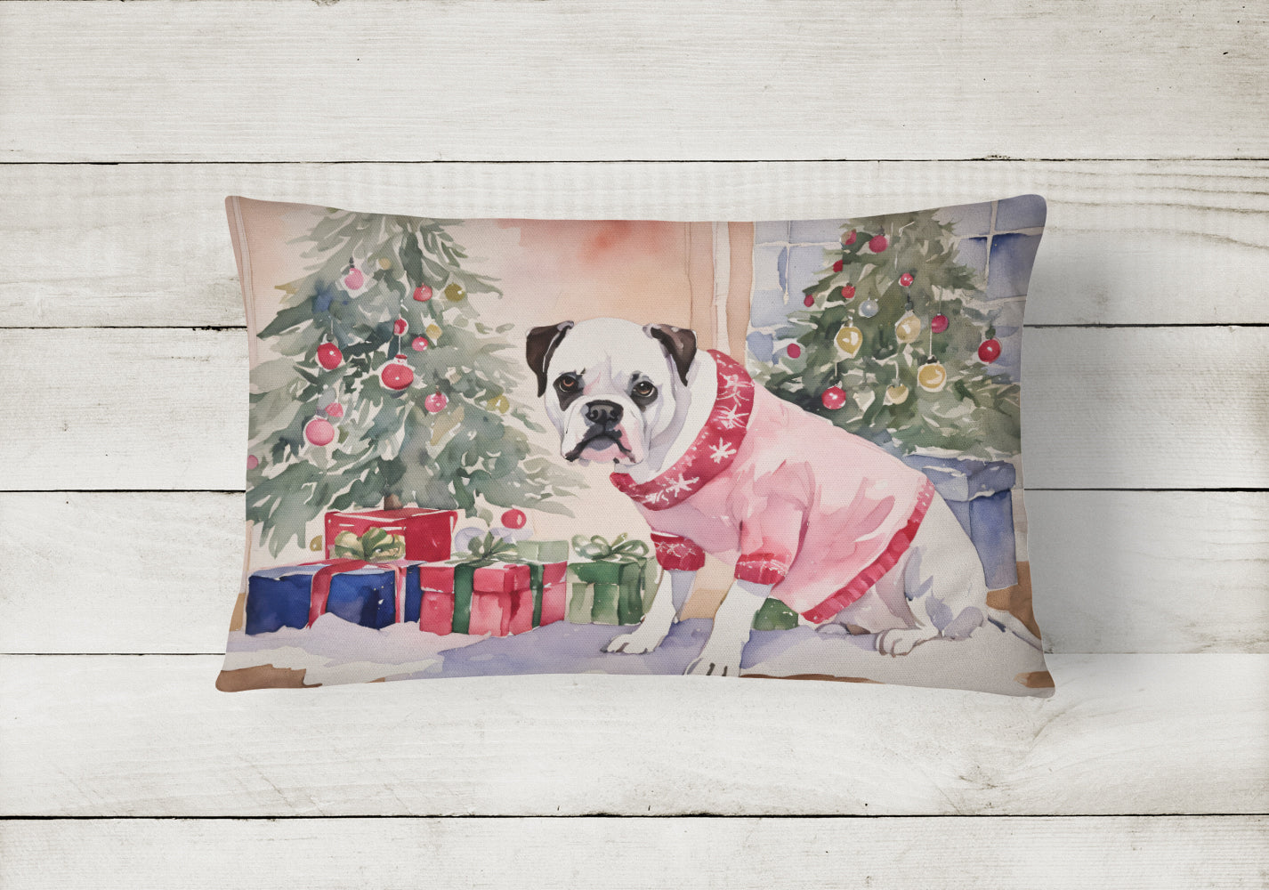 Buy this White Boxer Christmas Fabric Decorative Pillow