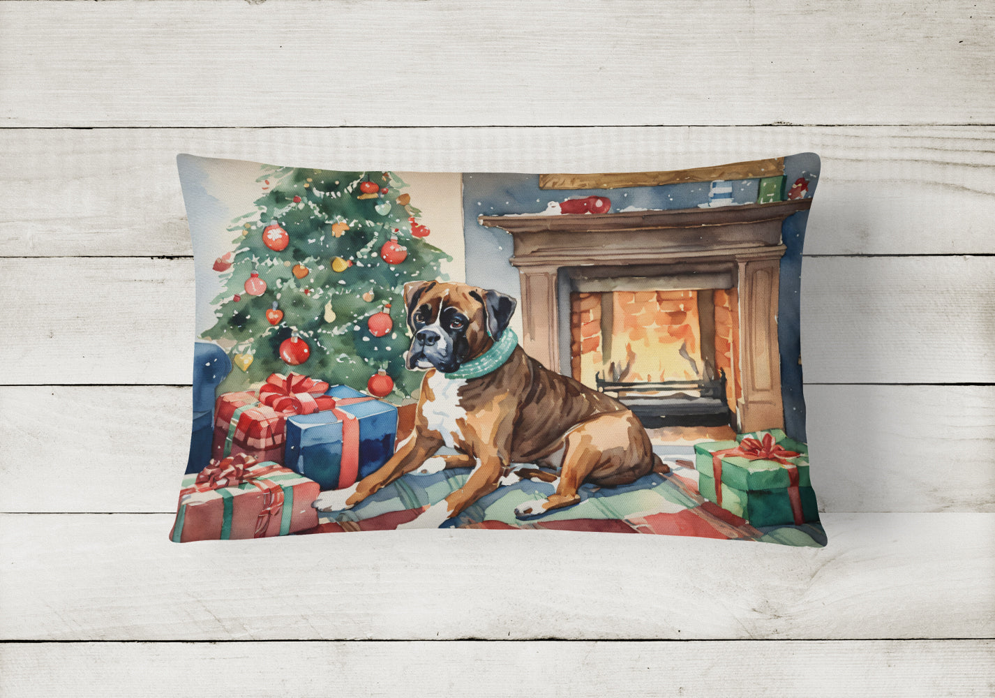 Buy this Fawn Boxer Christmas Fabric Decorative Pillow