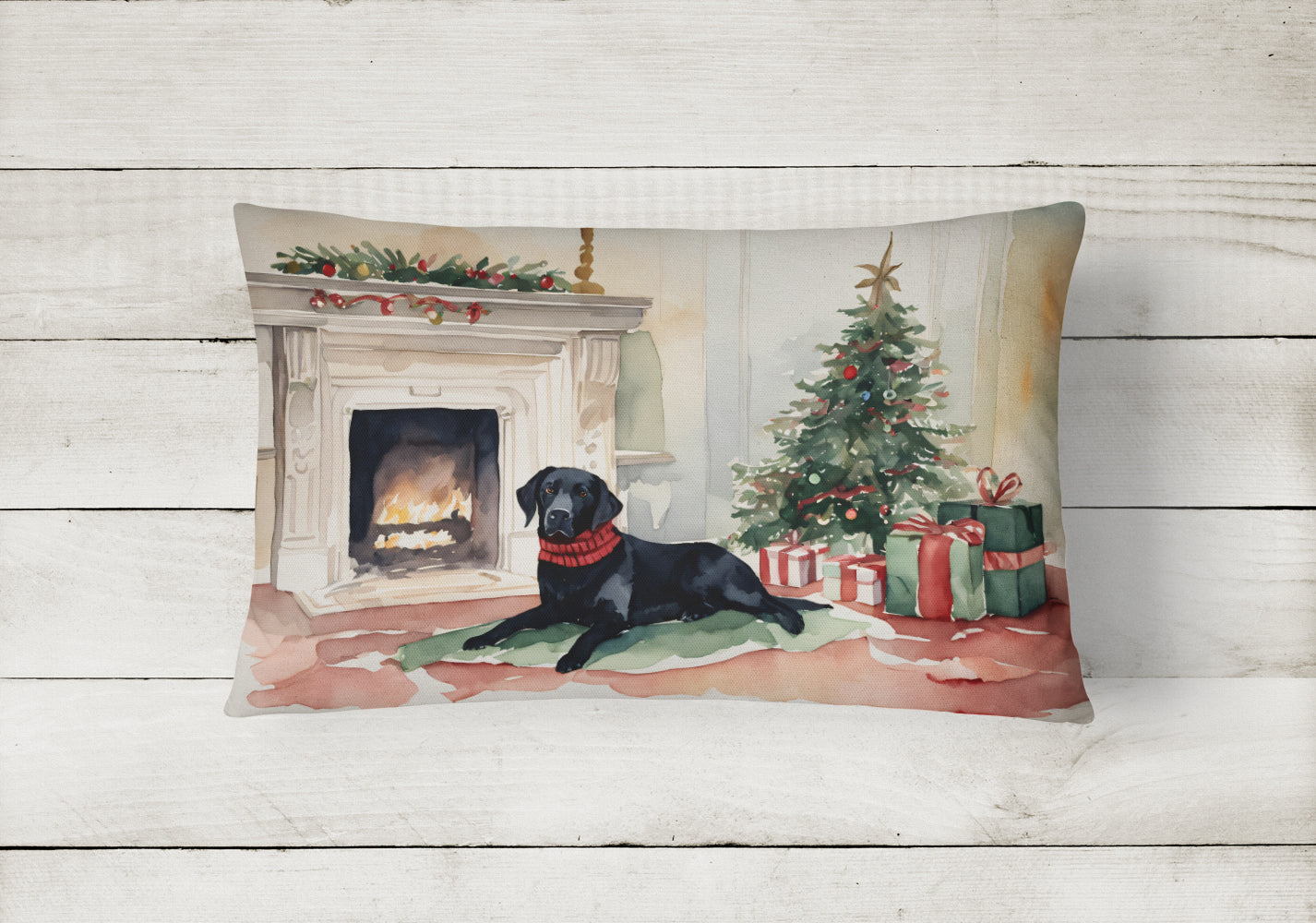 Black Labrador Christmas Fabric Decorative Pillow
