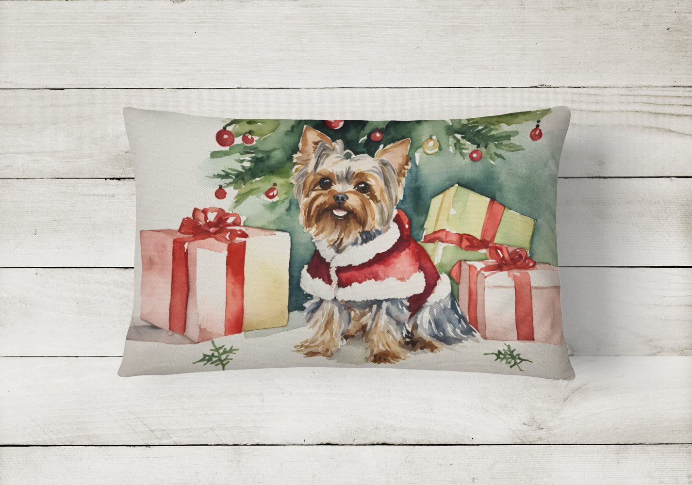 Yorkie Christmas Fabric Decorative Pillow