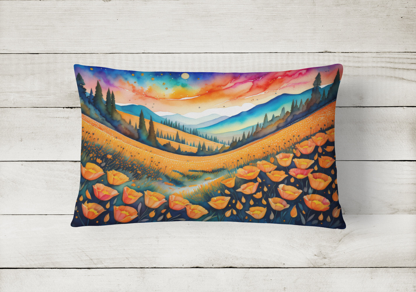 Buy this California Poppies in Color Fabric Decorative Pillow