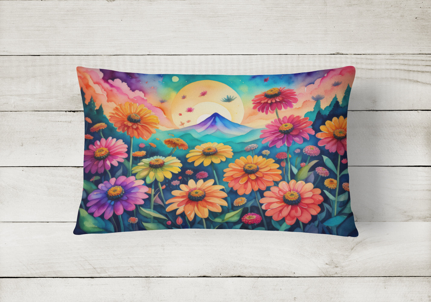 Buy this Zinnias in Color Fabric Decorative Pillow