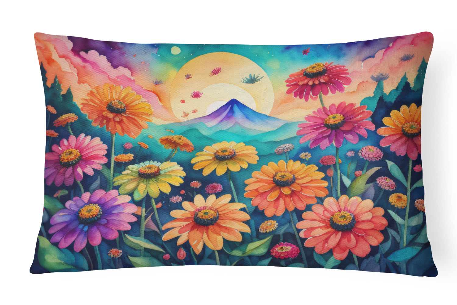 Buy this Zinnias in Color Fabric Decorative Pillow