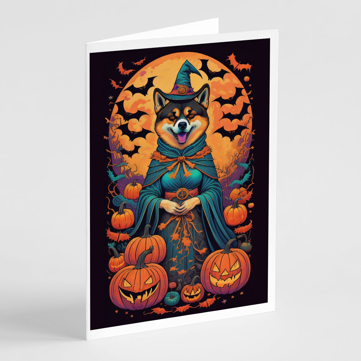 Buy this Akita Witchy Halloween Greeting Cards and Envelopes Pack of 8