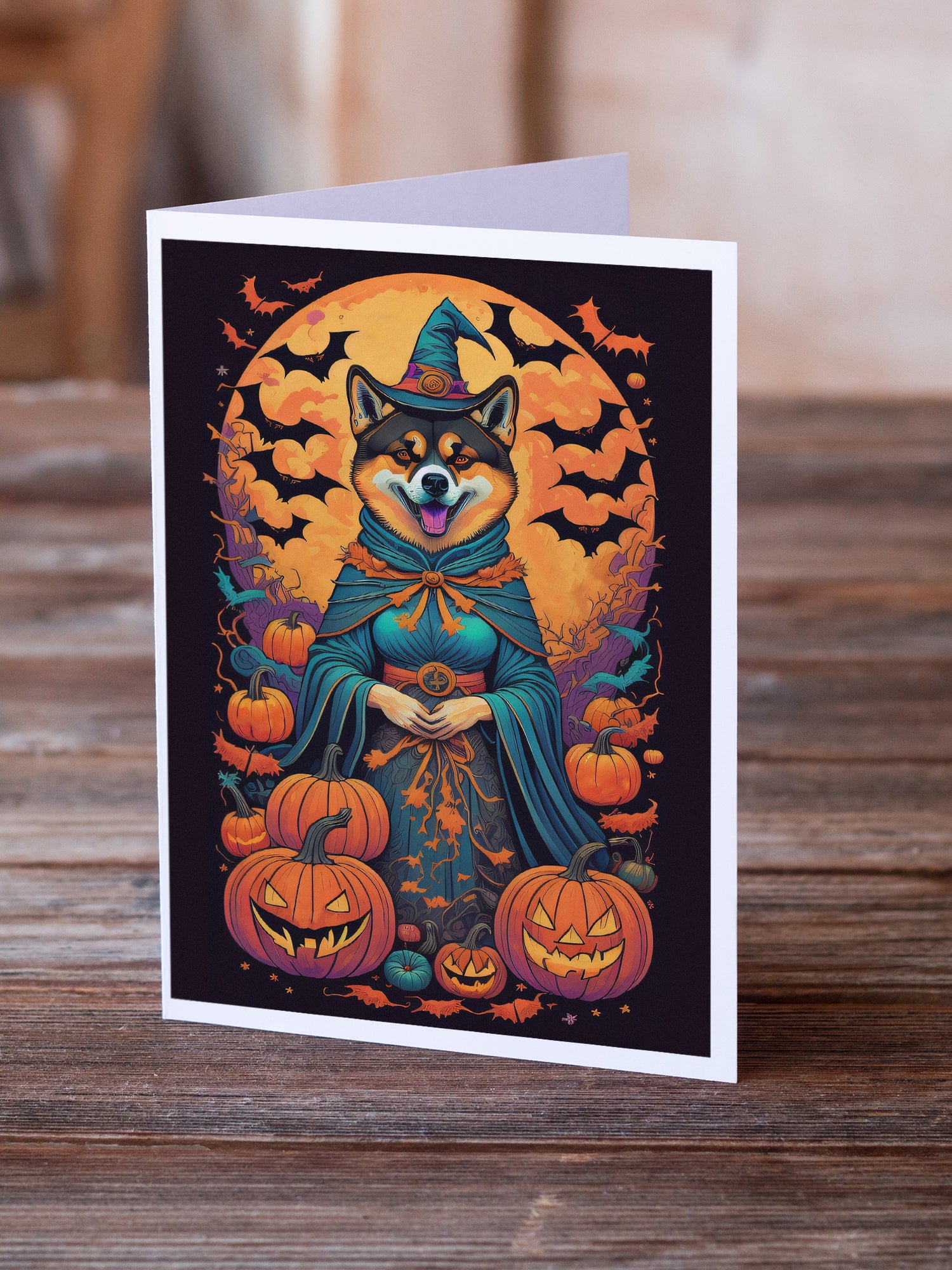 Buy this Akita Witchy Halloween Greeting Cards and Envelopes Pack of 8
