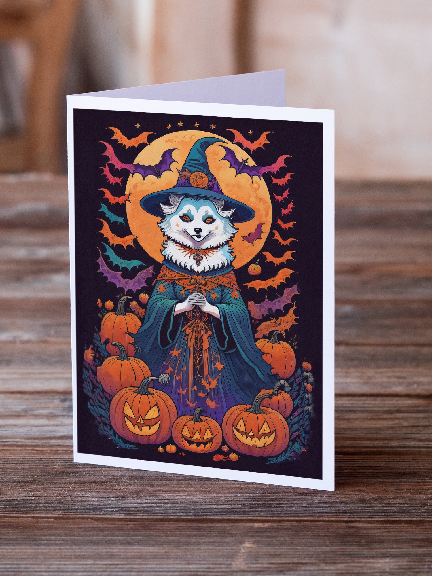 Buy this American Eskimo Witchy Halloween Greeting Cards and Envelopes Pack of 8
